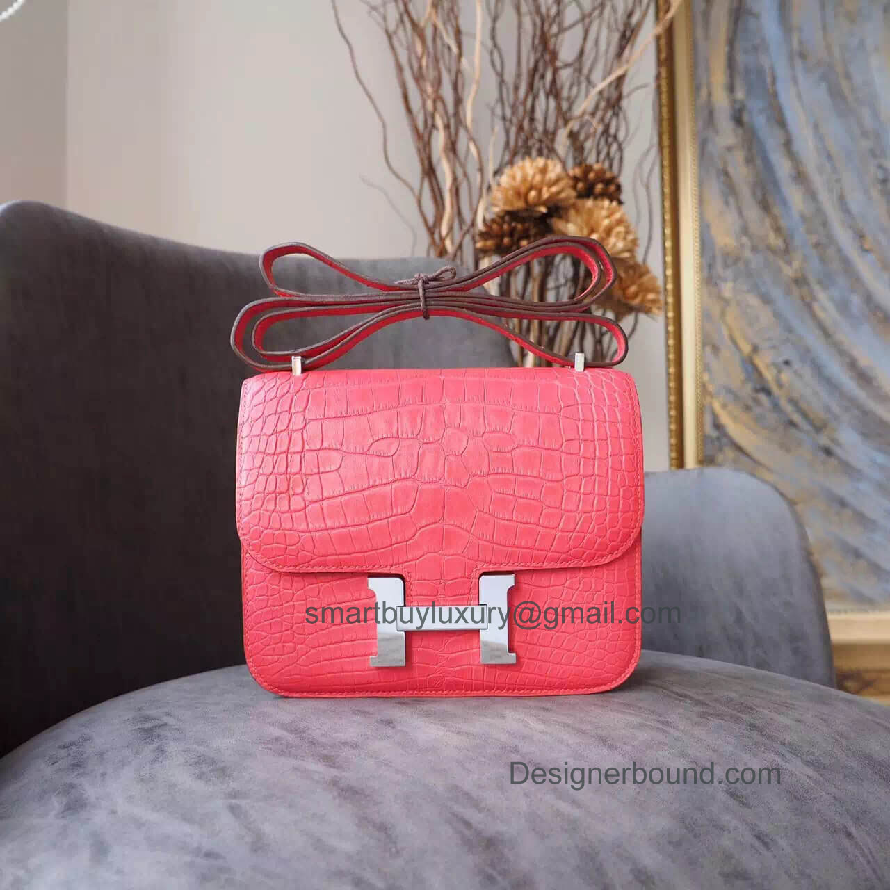 Hermes Mini Constance 18 Bag in a5 Bougainvillea Matte Nile Croc PHW